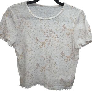 American Eagle Floral Textured Tee XXL Soft Lettuce Hem Short Sleeve Top Waffle